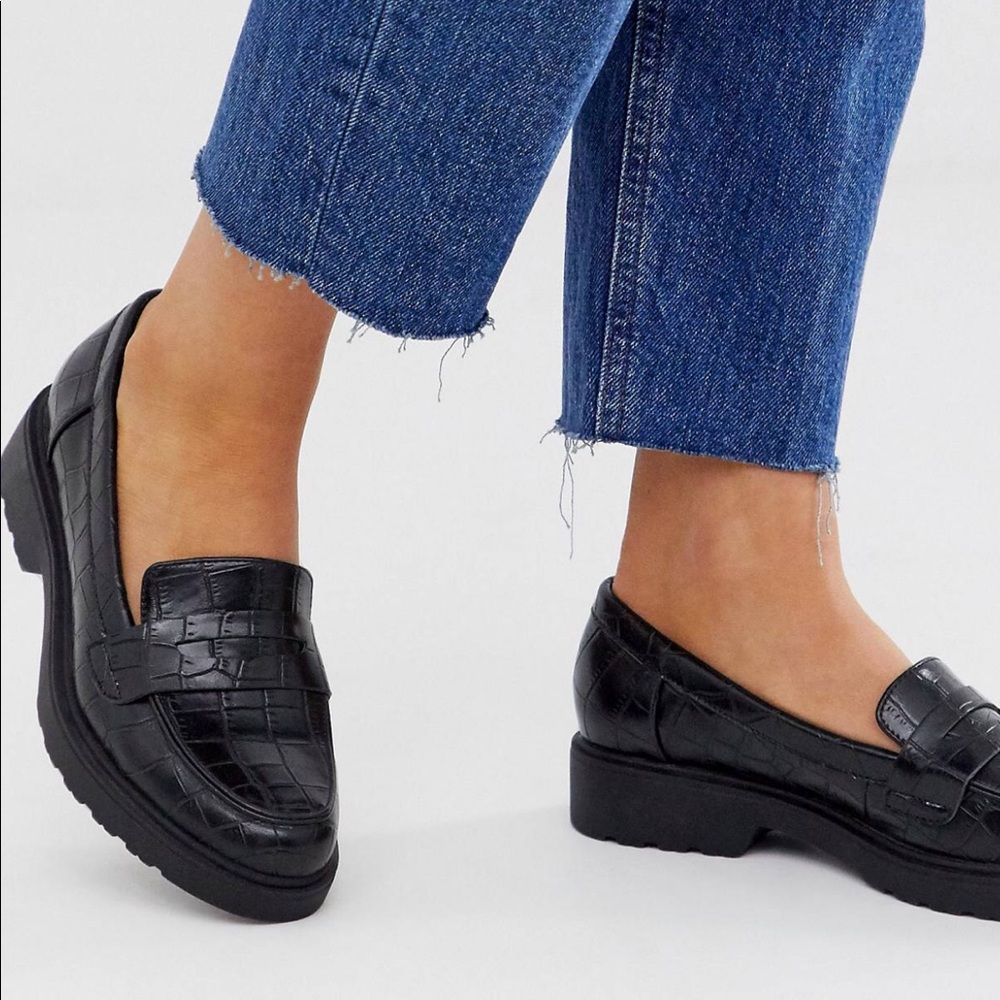 Glamorous black croc effect chunky loafers